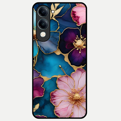 Sparkle Floral Glass Case for iQOO Z10 Lite back cover – full design glossy printed glass finish