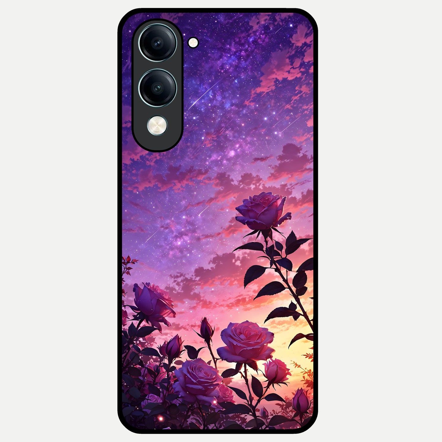  Starlit Rose Twilight Glass Case for iQOO Z10 Lite back cover – full design glossy printed glass finish
