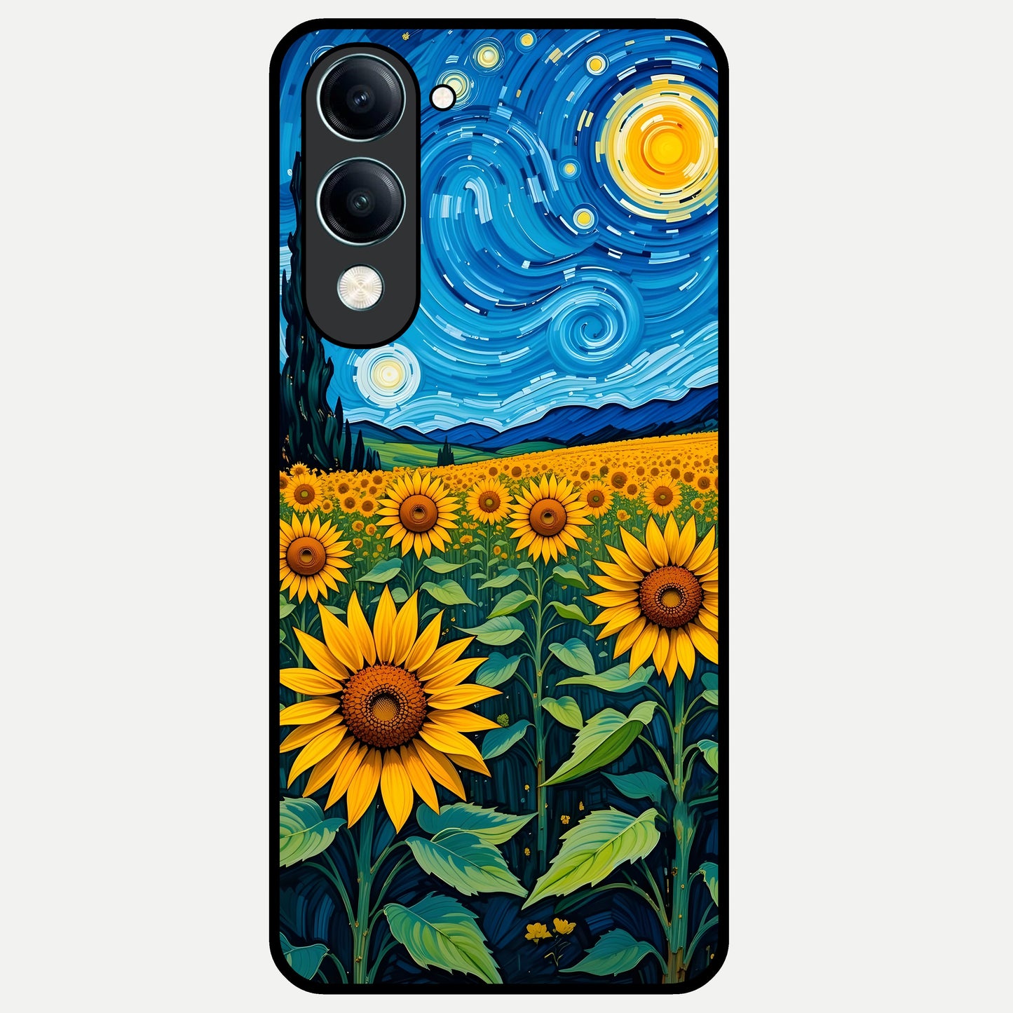  Starry Sunflower Dreams Glass Case for iQOO Z10 Lite back cover – full design glossy printed glass finish