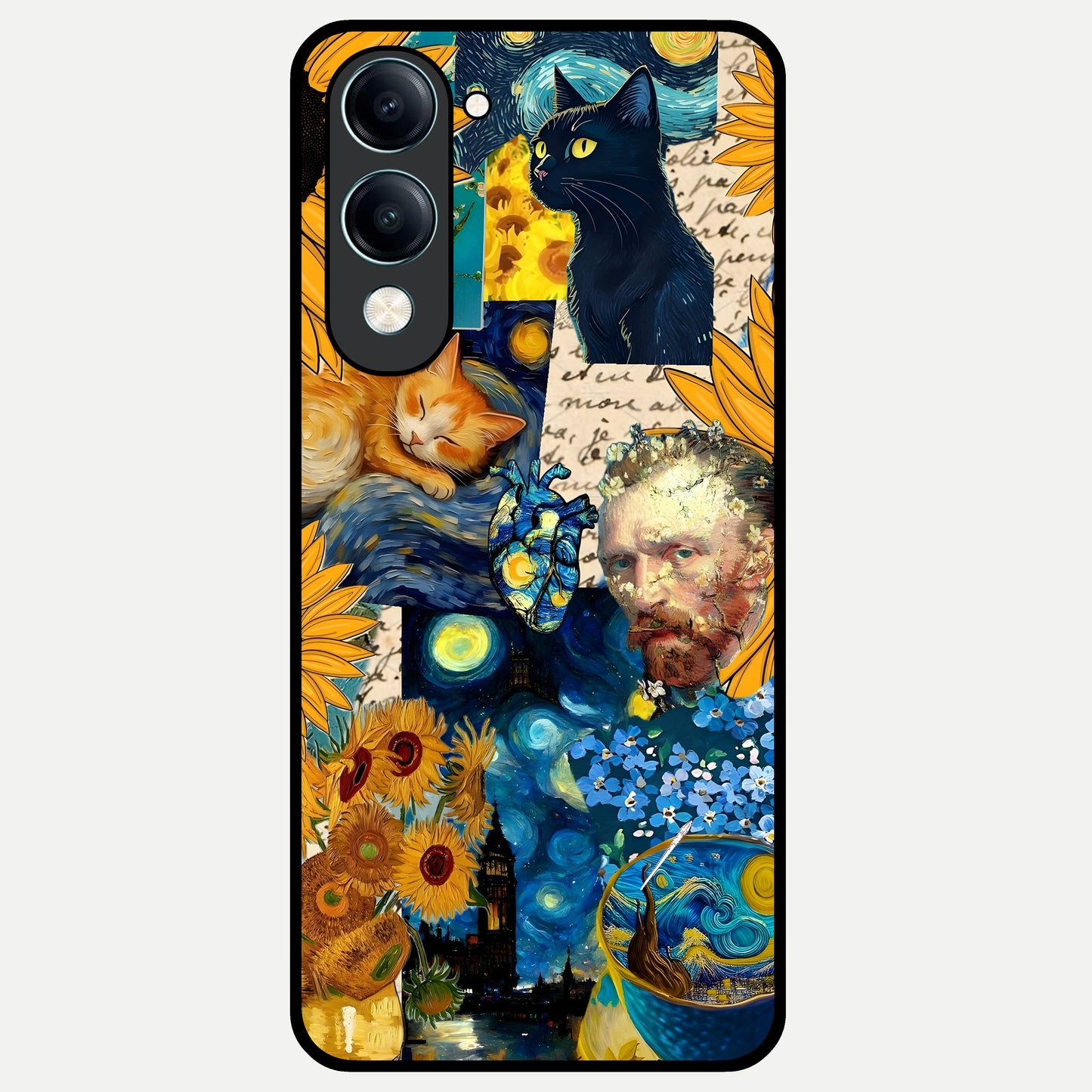  Sunflower Chic Mood Custom Name Glass Case for iQOO Z10 Lite back cover – full design glossy printed glass finish