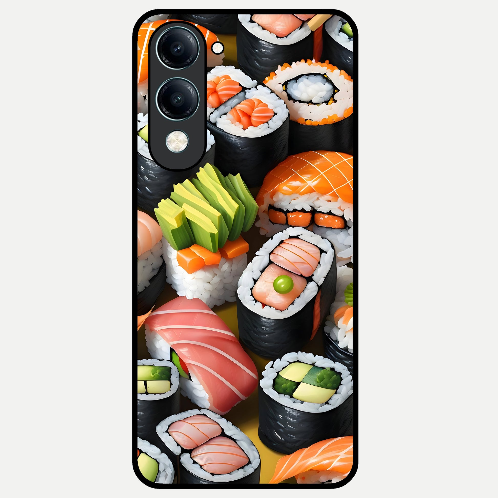  Sushi Food Pattern Glass Case for iQOO Z10 lite back cover – full design glossy printed glass finish