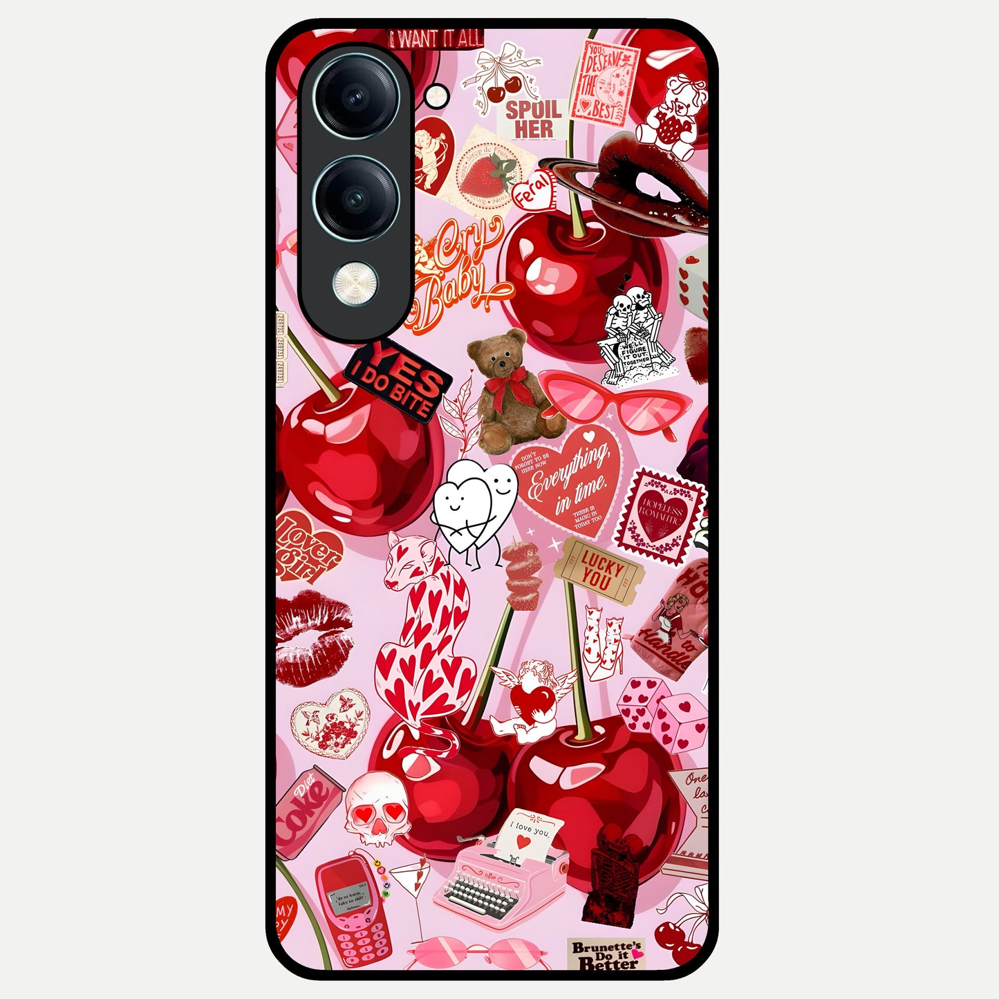  Sweet Cherry Chaos Glass Case for iQOO Z10 Lite back cover – full design glossy printed glass finish
