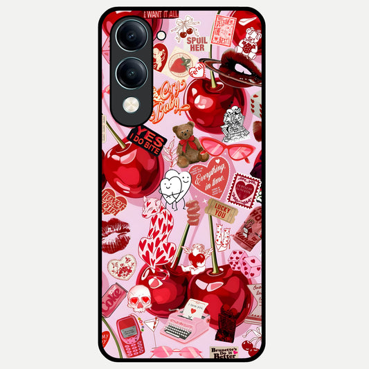  Sweet Cherry Chaos Glass Case for iQOO Z10 Lite back cover – full design glossy printed glass finish
