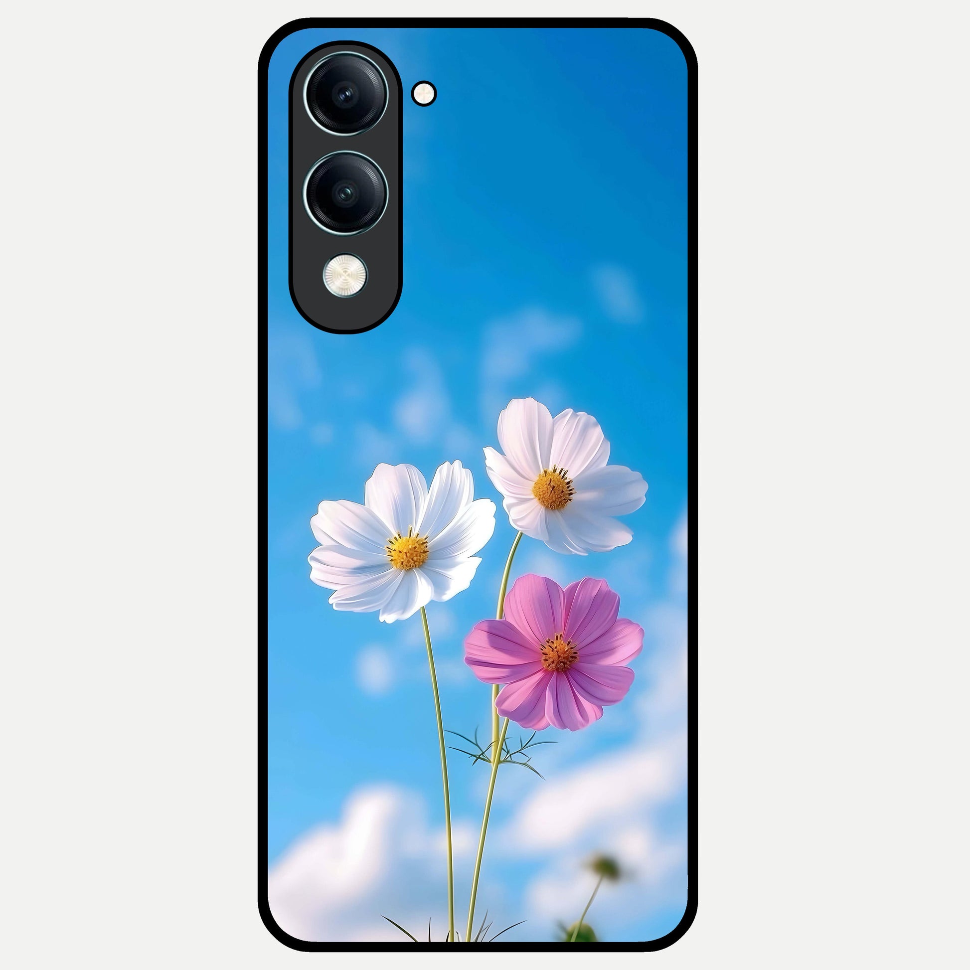  Tripple Flowers With Sky Glass Case for iQOO Z10 Lite back cover – full design glossy printed glass finish