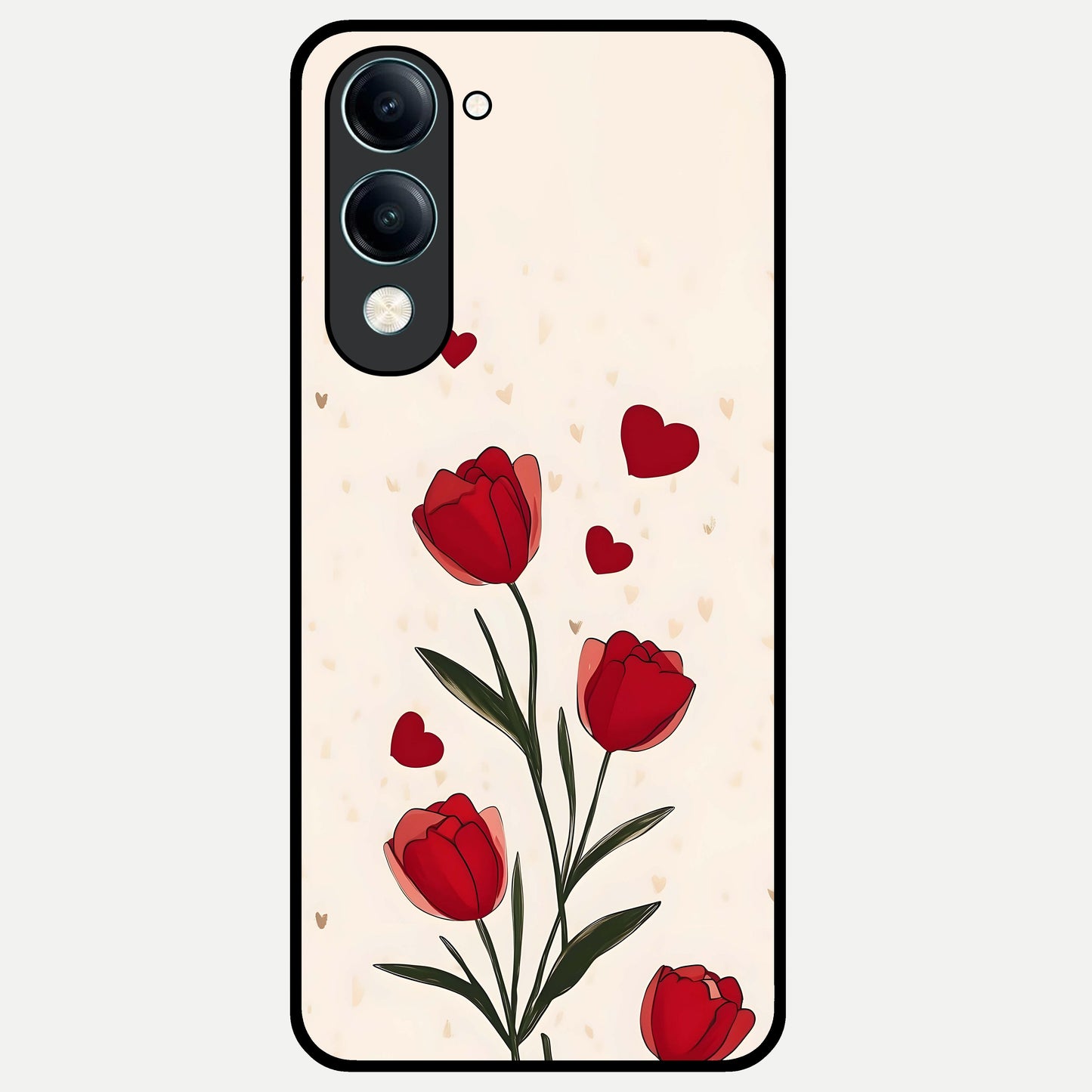  Tulip With Heart Glass Case for iQOO Z10 Lite back cover – full design glossy printed glass finish