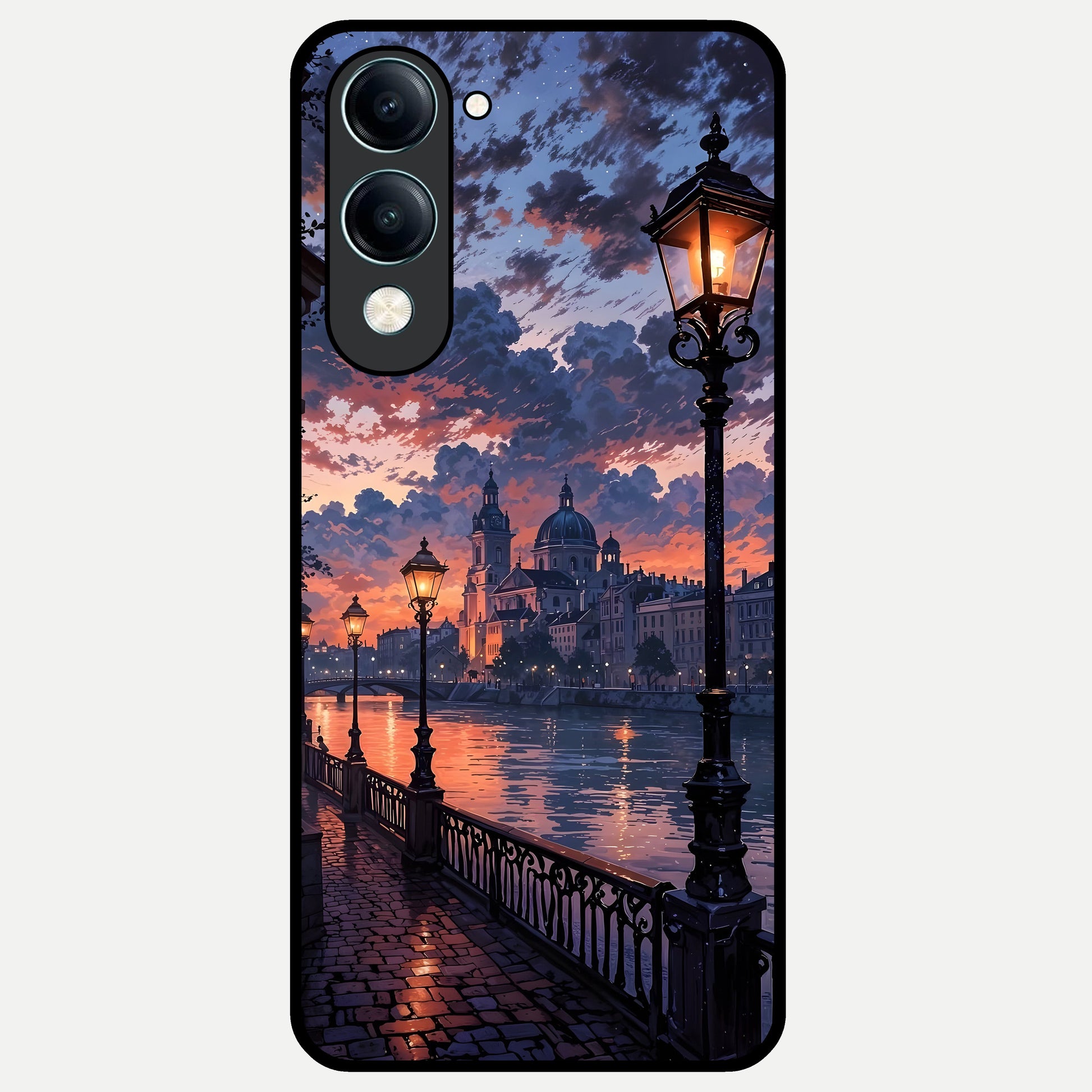  Twilight River Lights Glass Case for iQOO Z10 Lite back cover – full design glossy printed glass finish