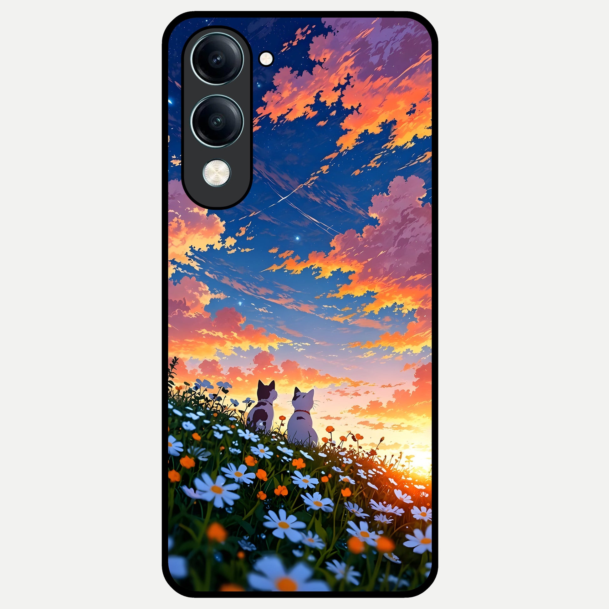  Two Cats Friends Glass Case for iQOO Z10 Lite back cover – full design glossy printed glass finish