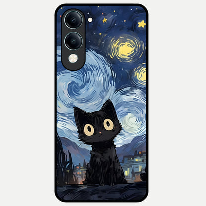  Van Gogh Cat Glass Case for iQOO Z10 Lite back cover – full design glossy printed glass finish