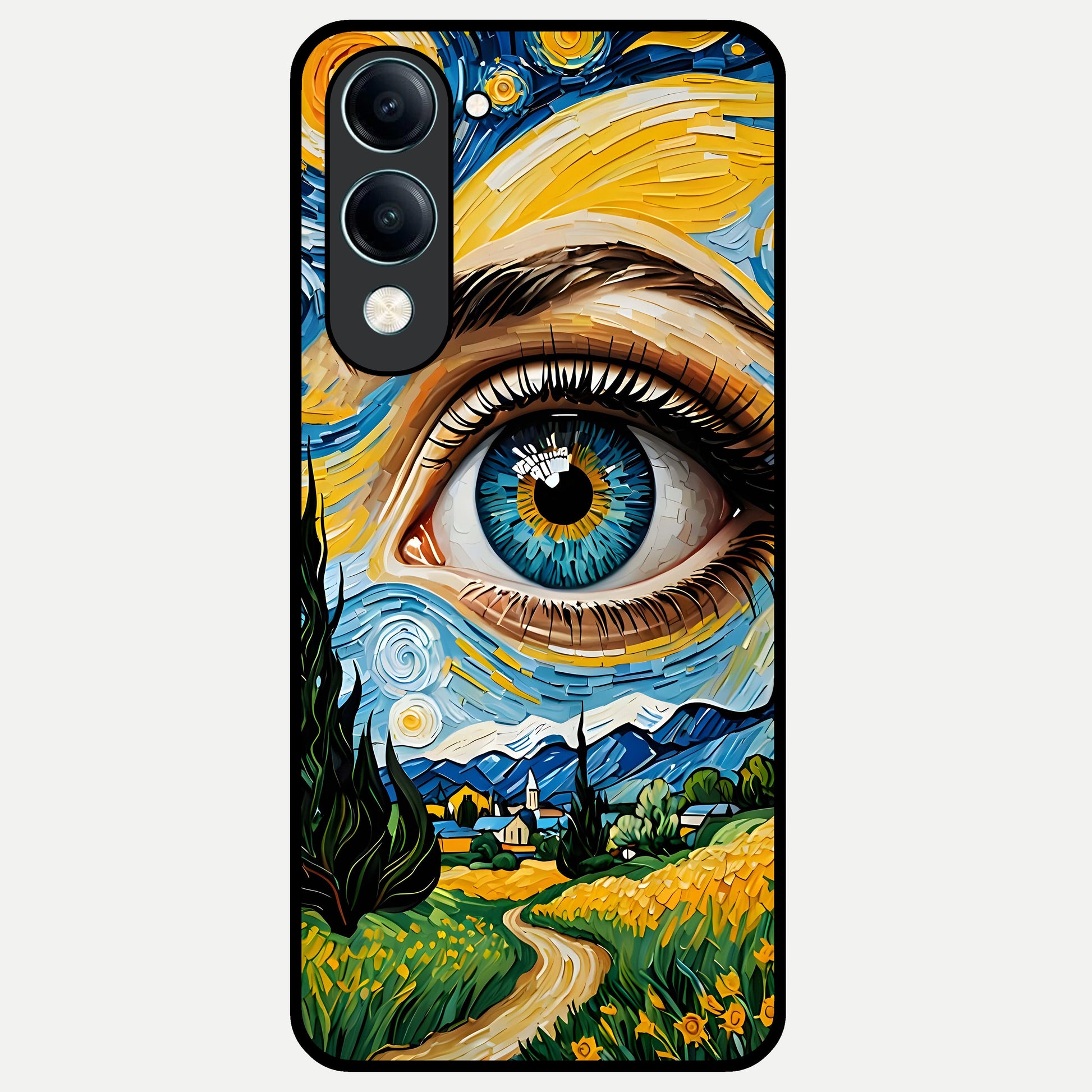  Van Gogh Eye Glass Case for iQOO Z10 Lite back cover – full design glossy printed glass finish