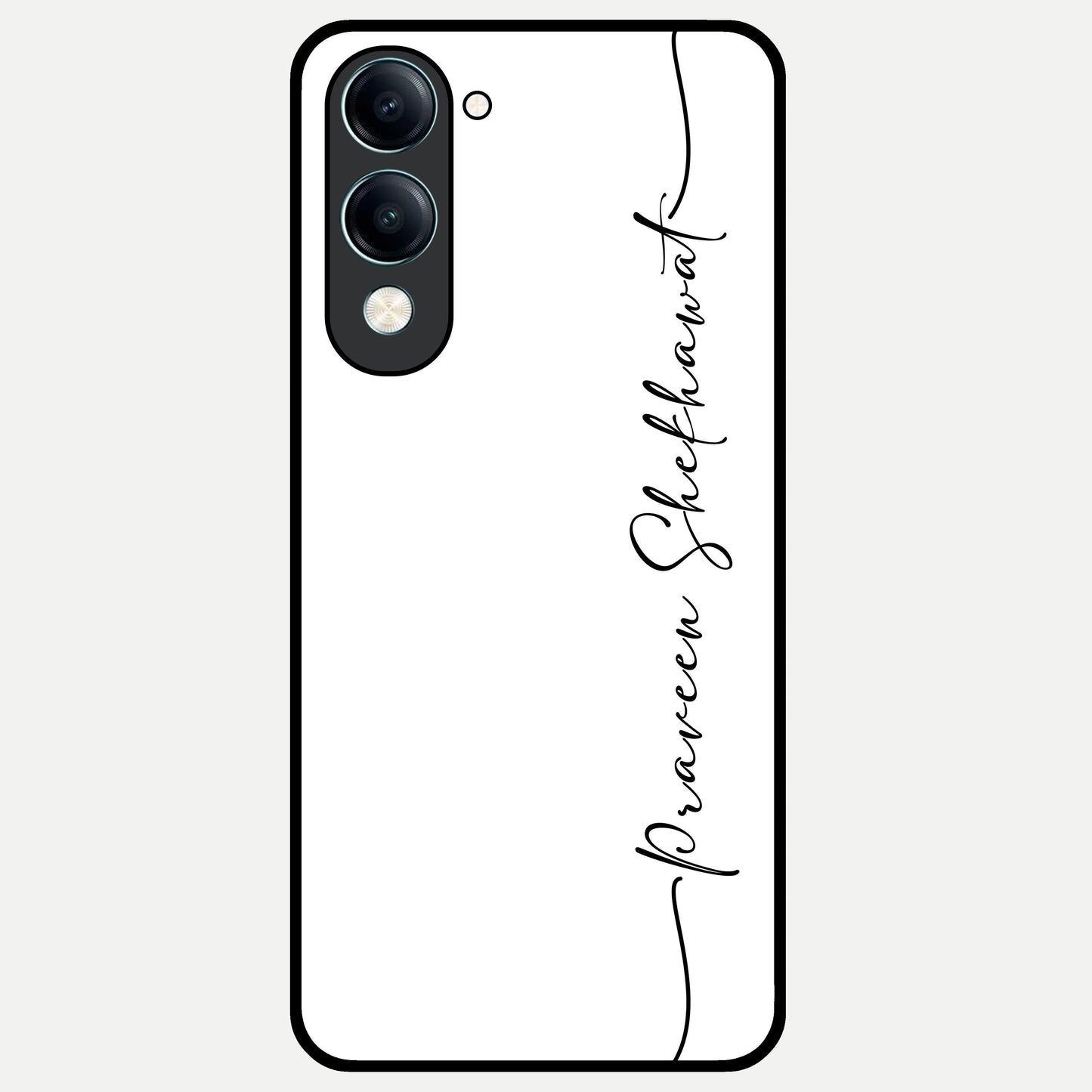  White Tune Custom Name Glass Case for iQOO Z10 lite back cover – personalized glossy printed glass finish