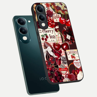  Aesthetic Cherry Tea phone case for iQOO Z10 Lite showing premium glass back cover with detailed artwork
