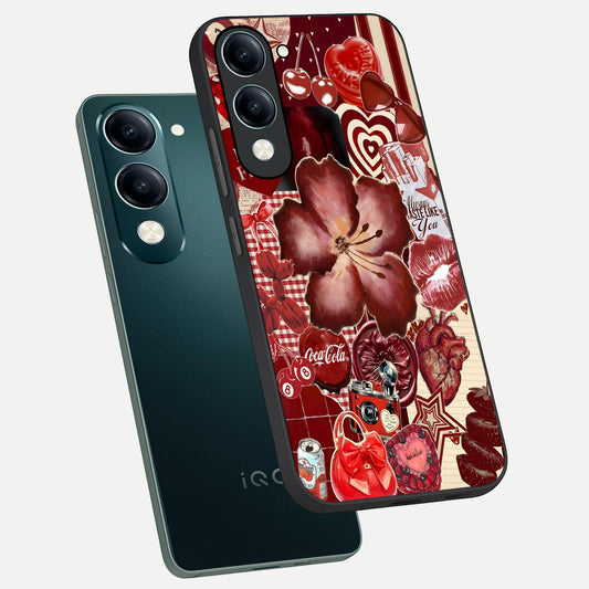  Aesthetic Little Freak phone case for iQOO Z10 lite showing premium glass back cover with detailed artwork