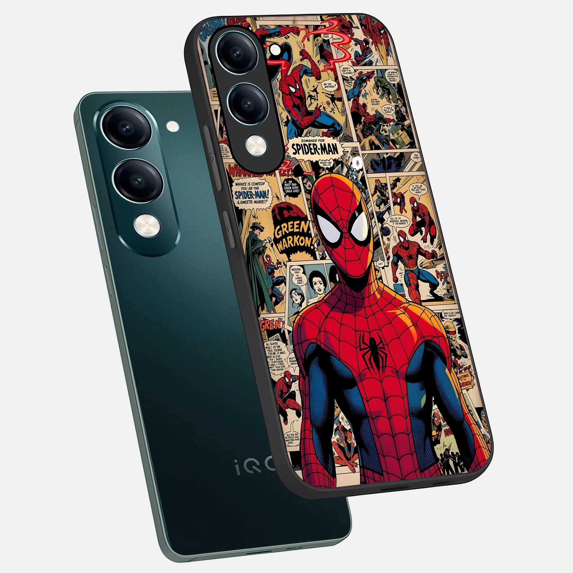  Aesthetic Spider phone case for iQOO Z10 Lite showing premium glass back cover with detailed artwork