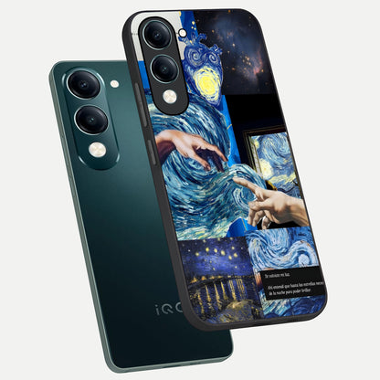  Aesthetic Vando Hands phone case for iQOO Z10 Lite showing premium glass back cover with detailed artwork