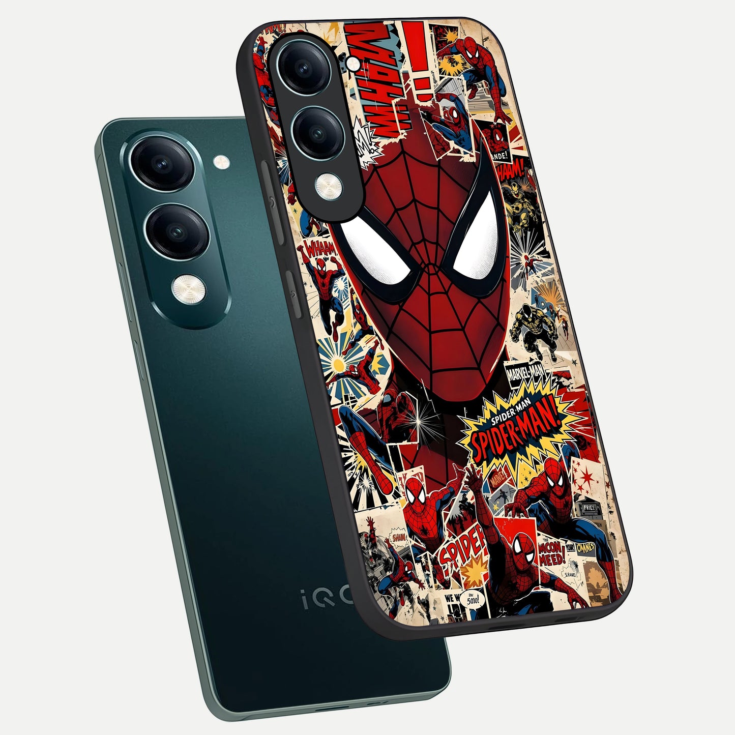  Aesthetic Wonder Spider phone case for iQOO Z10 Lite showing premium glass back cover with detailed artwork