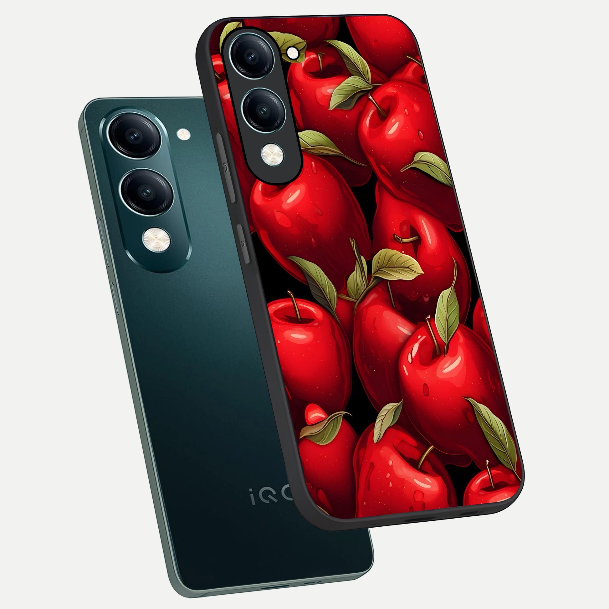  Apple Pattern phone case for iQOO Z10 lite showing premium glass back cover with detailed artwork