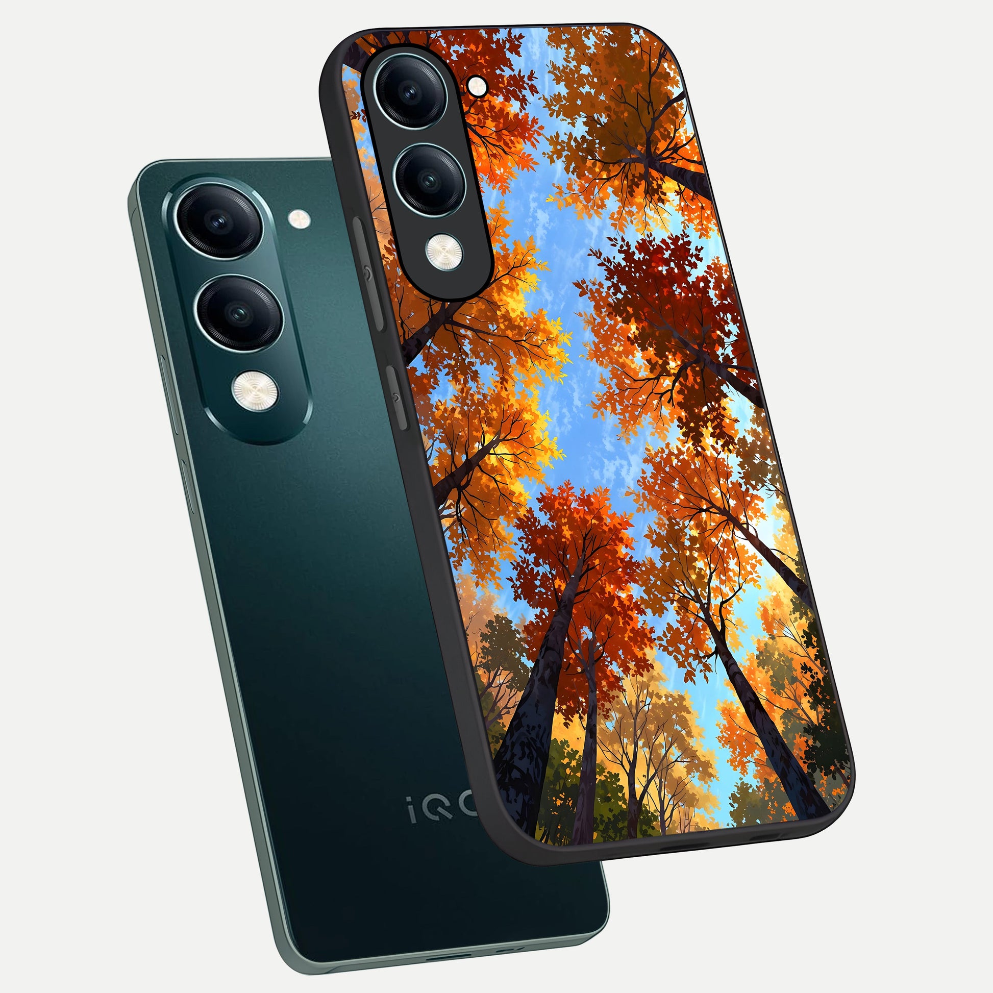  Autumn Sky Rise phone case for iQOO Z10 lite showing premium glass back cover with detailed artwork