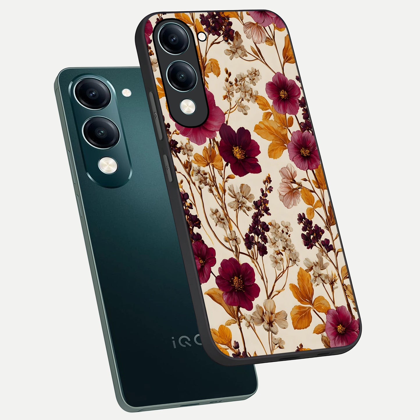  Autumn Wine Bloom phone case for iQOO Z10 Lite showing premium glass back cover with detailed artwork