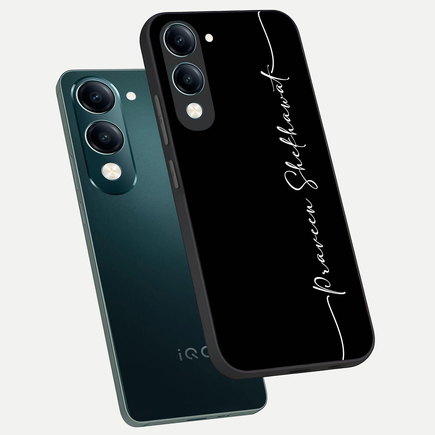  Black Tune Custom Name phone case for iQOO Z10 lite showing premium glass back cover with detailed artwork