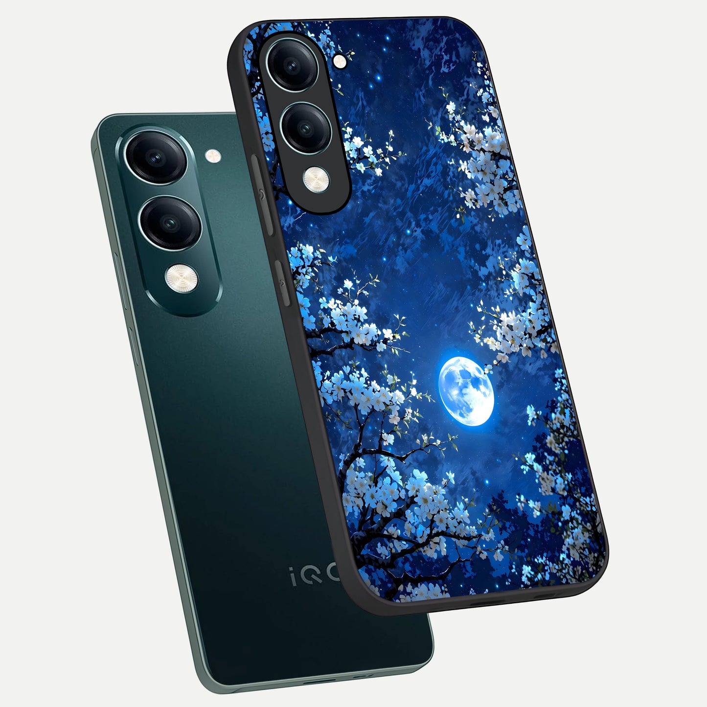  Blossom Moonlight Sky phone case for iQOO Z10 lite showing premium glass back cover with detailed artwork