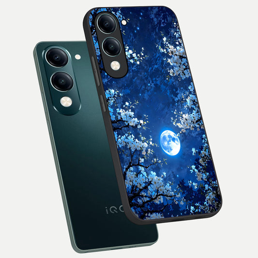  Blossom Moonlight Sky phone case for iQOO Z10 lite showing premium glass back cover with detailed artwork