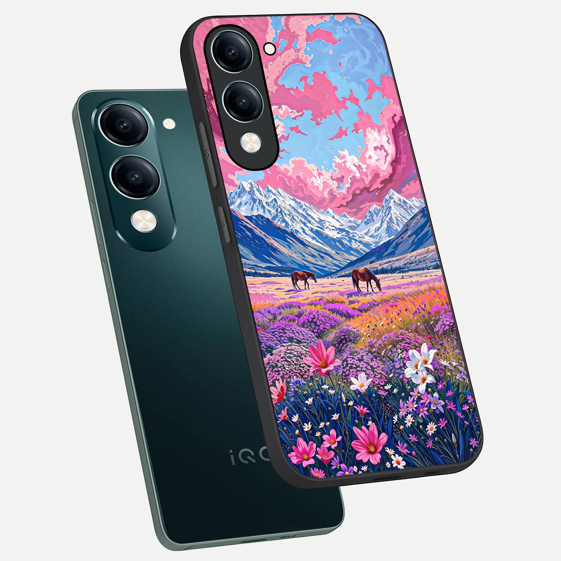  Blossom Valley Dream phone case for iQOO Z10 Lite showing premium glass back cover with detailed artwork