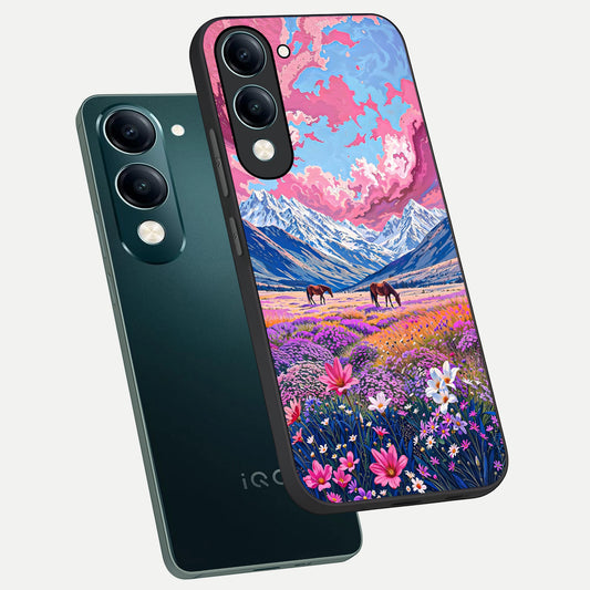  Blossom Valley Dream phone case for iQOO Z10 Lite showing premium glass back cover with detailed artwork
