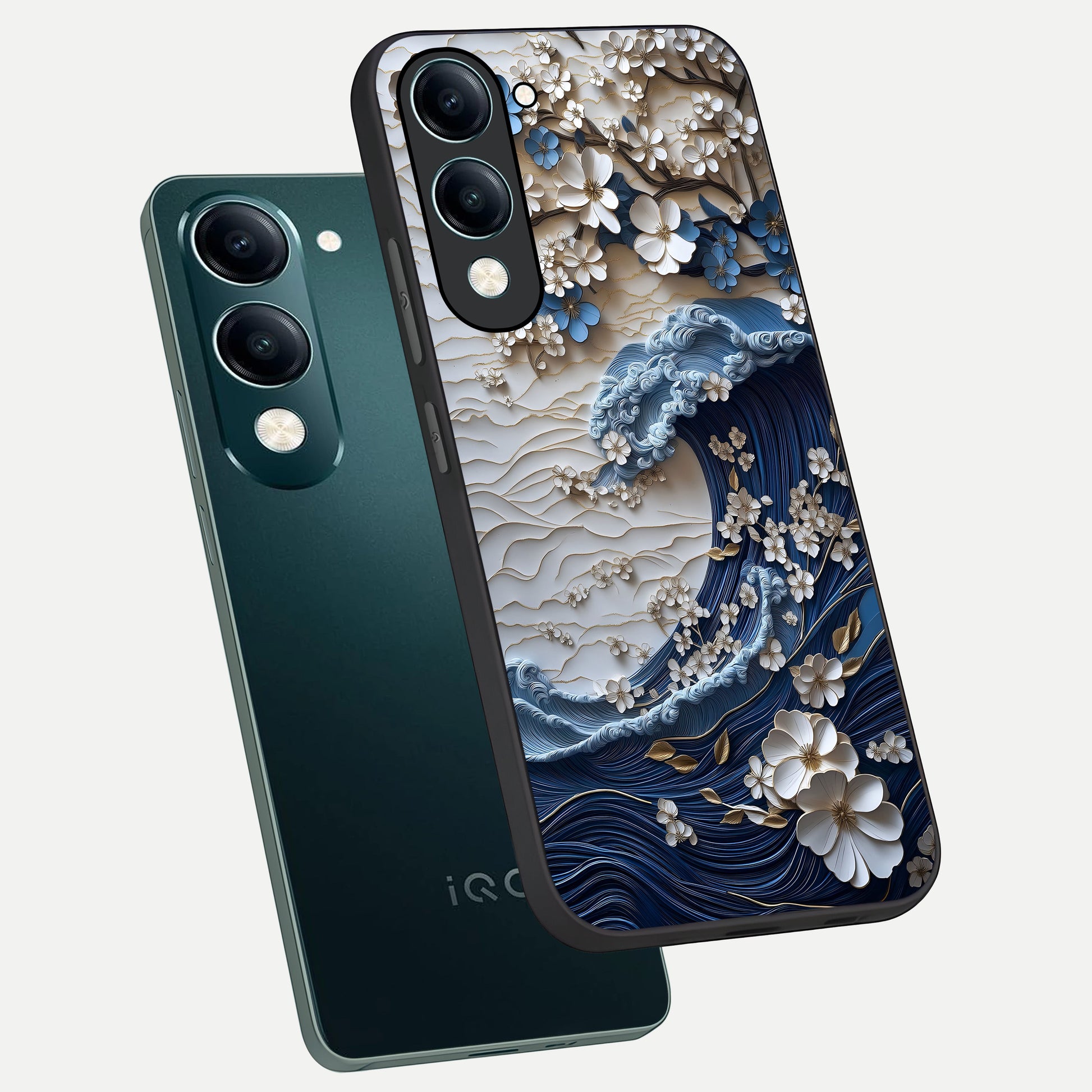  Blossom Wave Art phone case for iQOO Z10 Lite showing premium glass back cover with detailed artwork