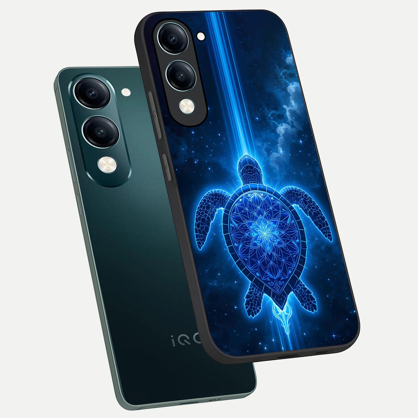  Blue Galaxy Turtle phone case for iQOO Z10 lite showing premium glass back cover with detailed artwork