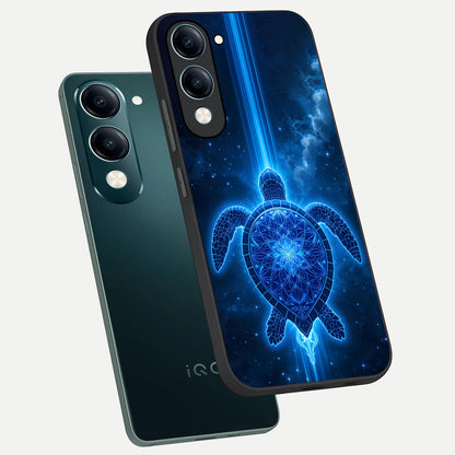  Blue Galaxy Turtle phone case for iQOO Z10 lite showing premium glass back cover with detailed artwork