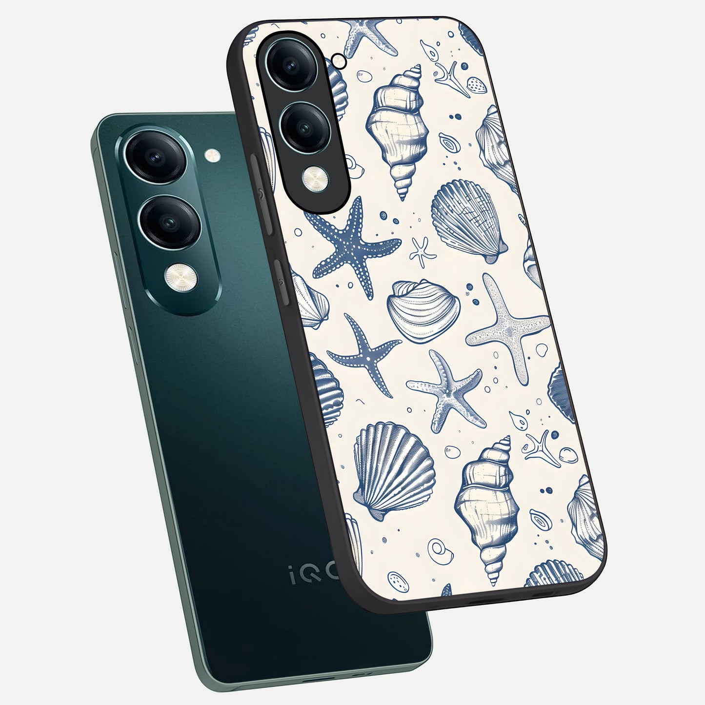  Blue Ocean Outline phone case for iQOO Z10 lite showing premium glass back cover with detailed artwork