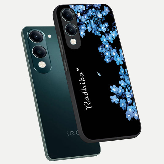  Blue Petal Dream Custom Name phone case for iQOO Z10 Lite showing premium glass back cover with detailed artwork