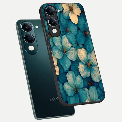  Blue Shade Floral phone case for iQOO Z10 Lite showing premium glass back cover with detailed artwork