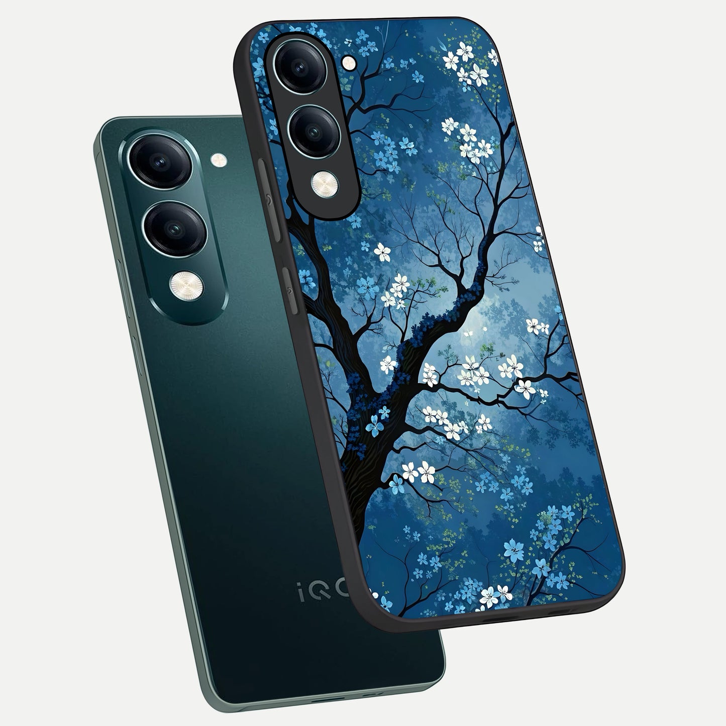  Blue Tree Serenity phone case for iQOO Z10 Lite showing premium glass back cover with detailed artwork