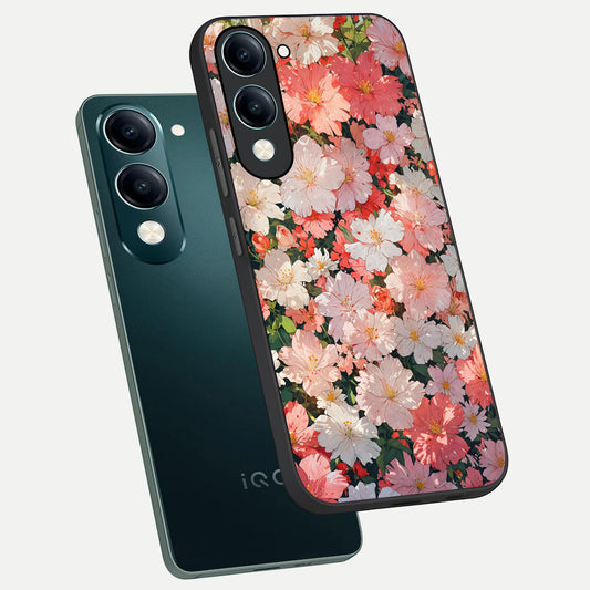  Blush Bloom Field phone case for iQOO Z10 Lite showing premium glass back cover with detailed artwork