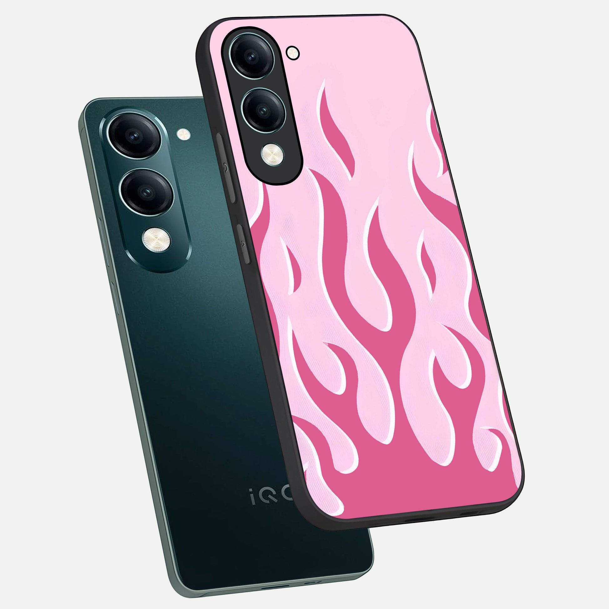  Blush Flame Energy phone case for iQOO Z10 Lite showing premium glass back cover with detailed artwork