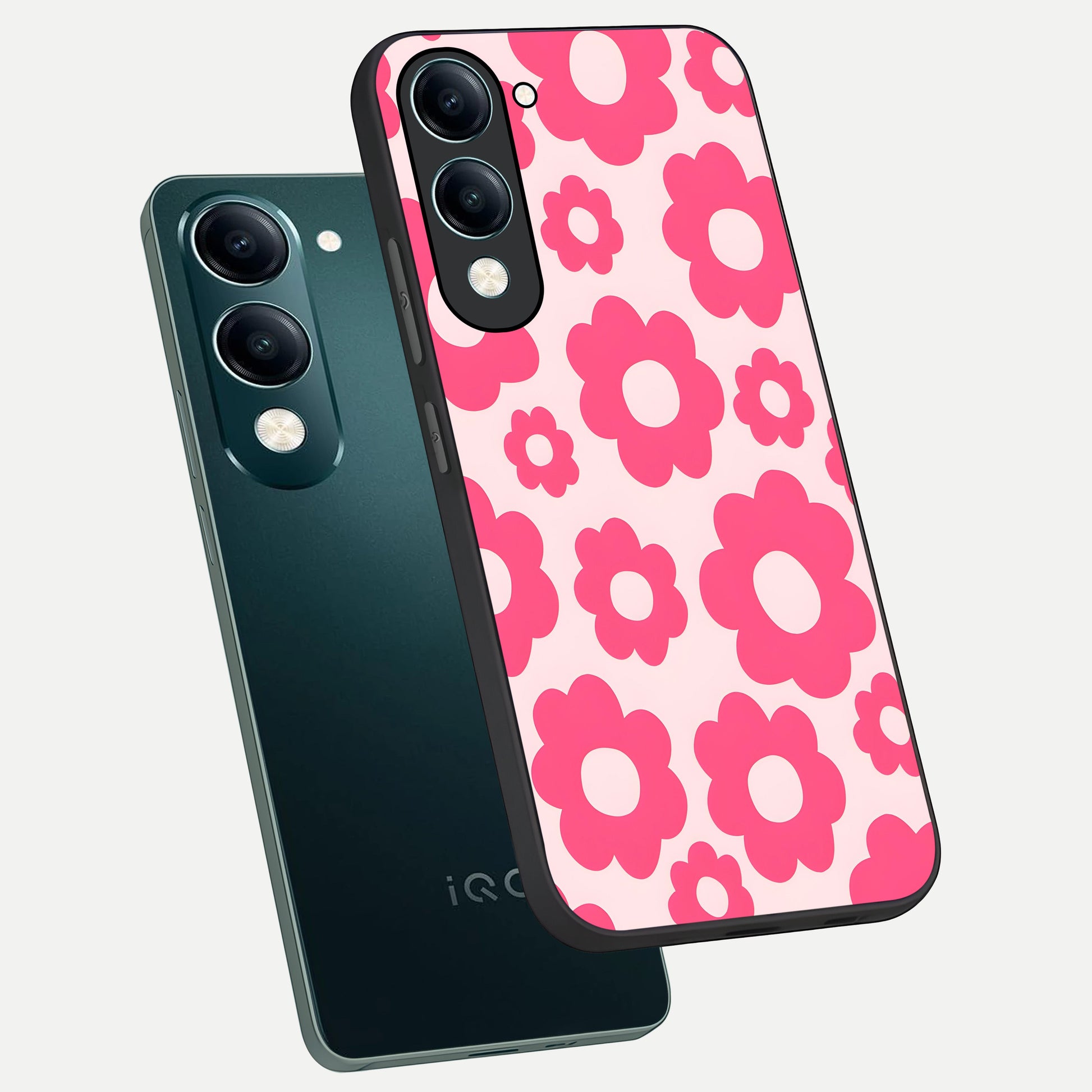  Blush Flower Pop phone case for iQOO Z10 Lite showing premium glass back cover with detailed artwork