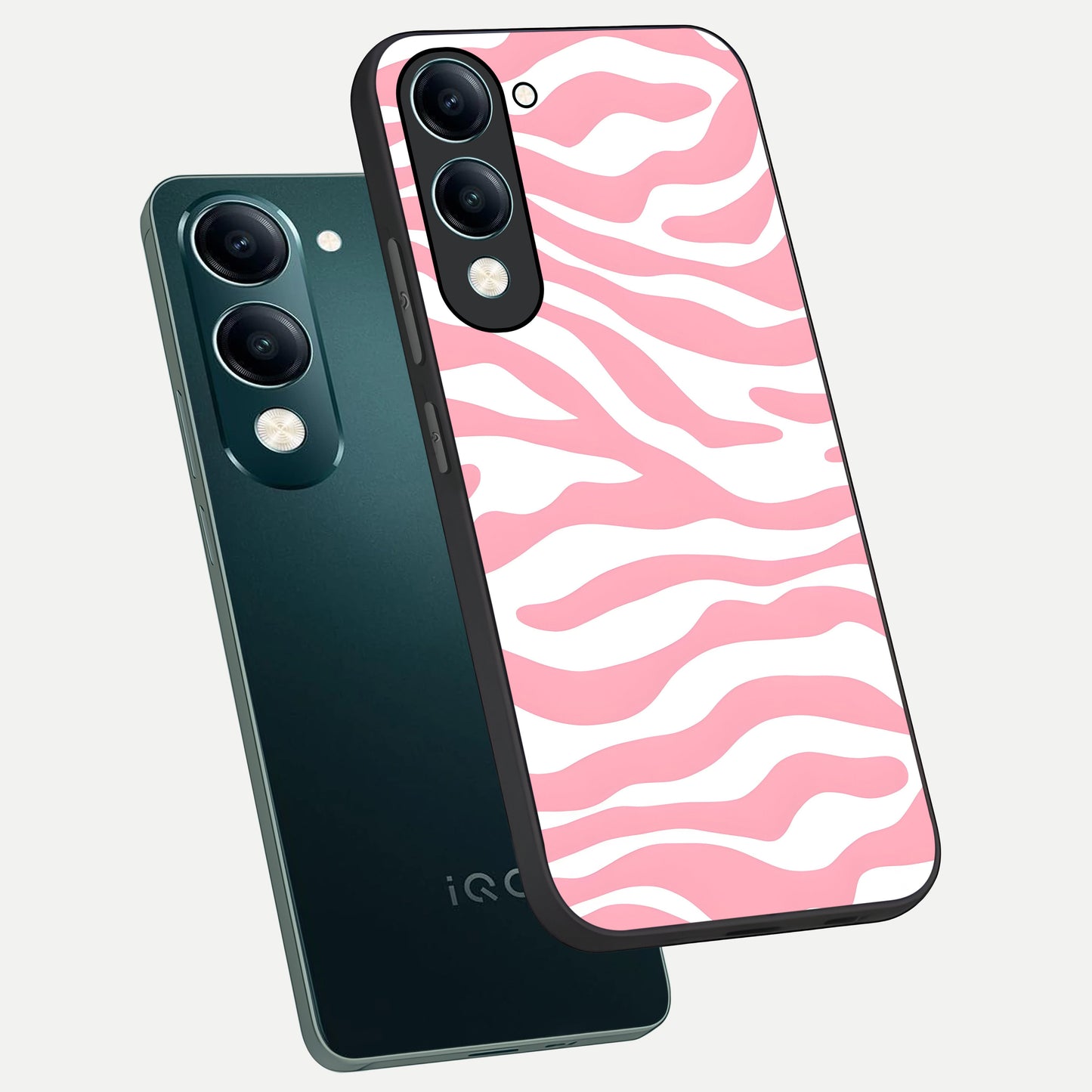 Blush Zebra Flow phone case for iQOO Z10 Lite showing premium glass back cover with detailed artwork