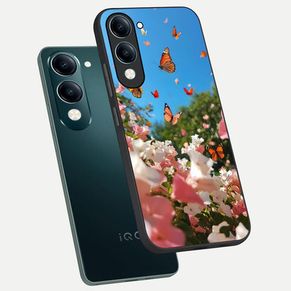  Butterflies In Bloom Sky phone case for iQOO Z10 lite showing premium glass back cover with detailed artwork