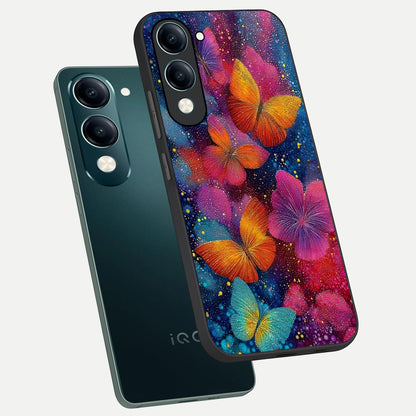  Butterfly Dream Mist phone case for iQOO Z10 lite showing premium glass back cover with detailed artwork