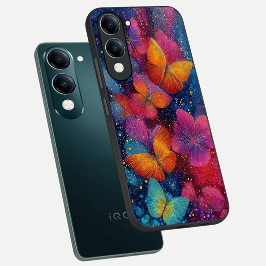  Butterfly Dream Mist phone case for iQOO Z10 lite showing premium glass back cover with detailed artwork