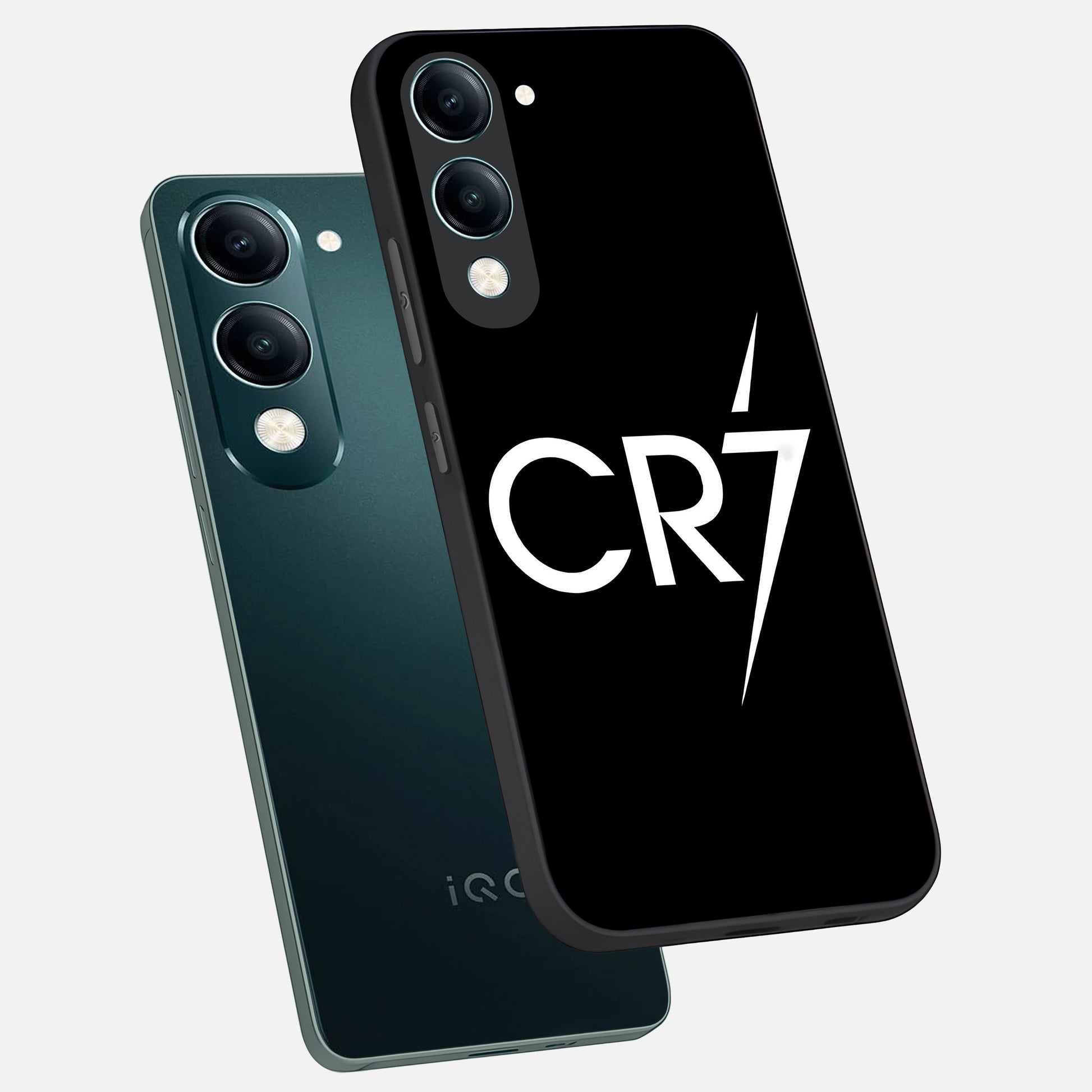  CR7 Elite Strike phone case for iQOO Z10 lite showing premium glass back cover with detailed artwork