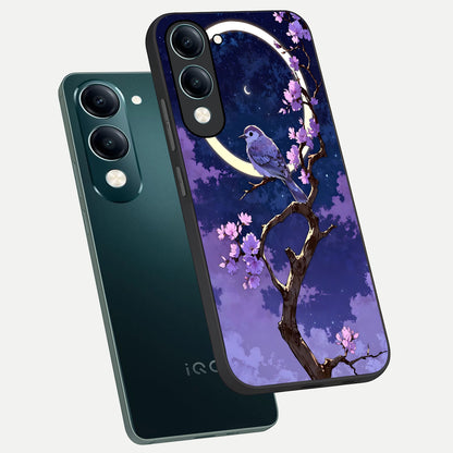  Celestial Bird Blossom phone case for iQOO Z10 lite showing premium glass back cover with detailed artwork