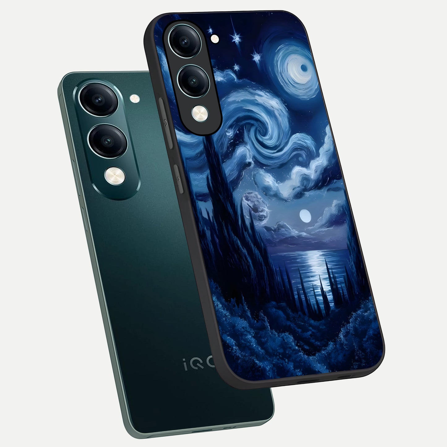  Celestial Dream Van Gogh phone case for iQOO Z10 lite showing premium glass back cover with detailed artwork