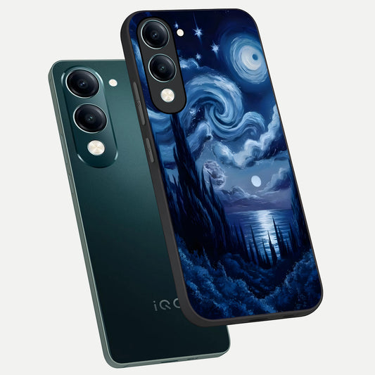  Celestial Dream Van Gogh phone case for iQOO Z10 lite showing premium glass back cover with detailed artwork