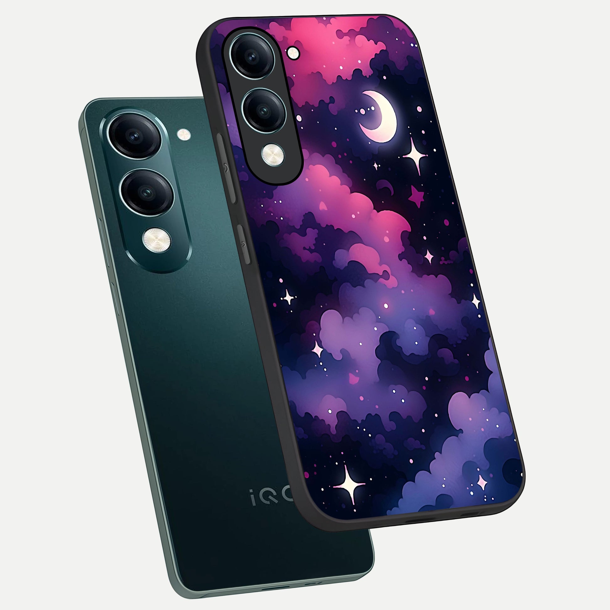  Celestial Moon Magic phone case for iQOO Z10 Lite showing premium glass back cover with detailed artwork