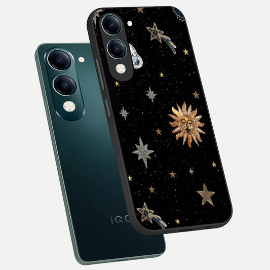  Celestial Moon With Stars phone case for iQOO Z10 Lite showing premium glass back cover with detailed artwork