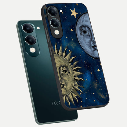  Celestial Moon With Sun phone case for iQOO Z10 lite showing premium glass back cover with detailed artwork
