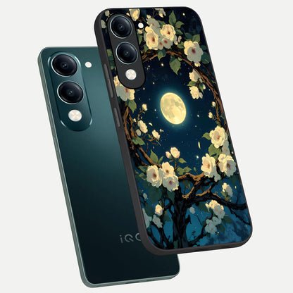  Celestial Moon And Flower phone case for iQOO Z10 Lite showing premium glass back cover with detailed artwork