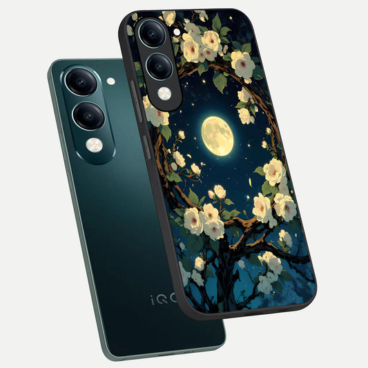  Celestial Moon And Flower phone case for iQOO Z10 Lite showing premium glass back cover with detailed artwork